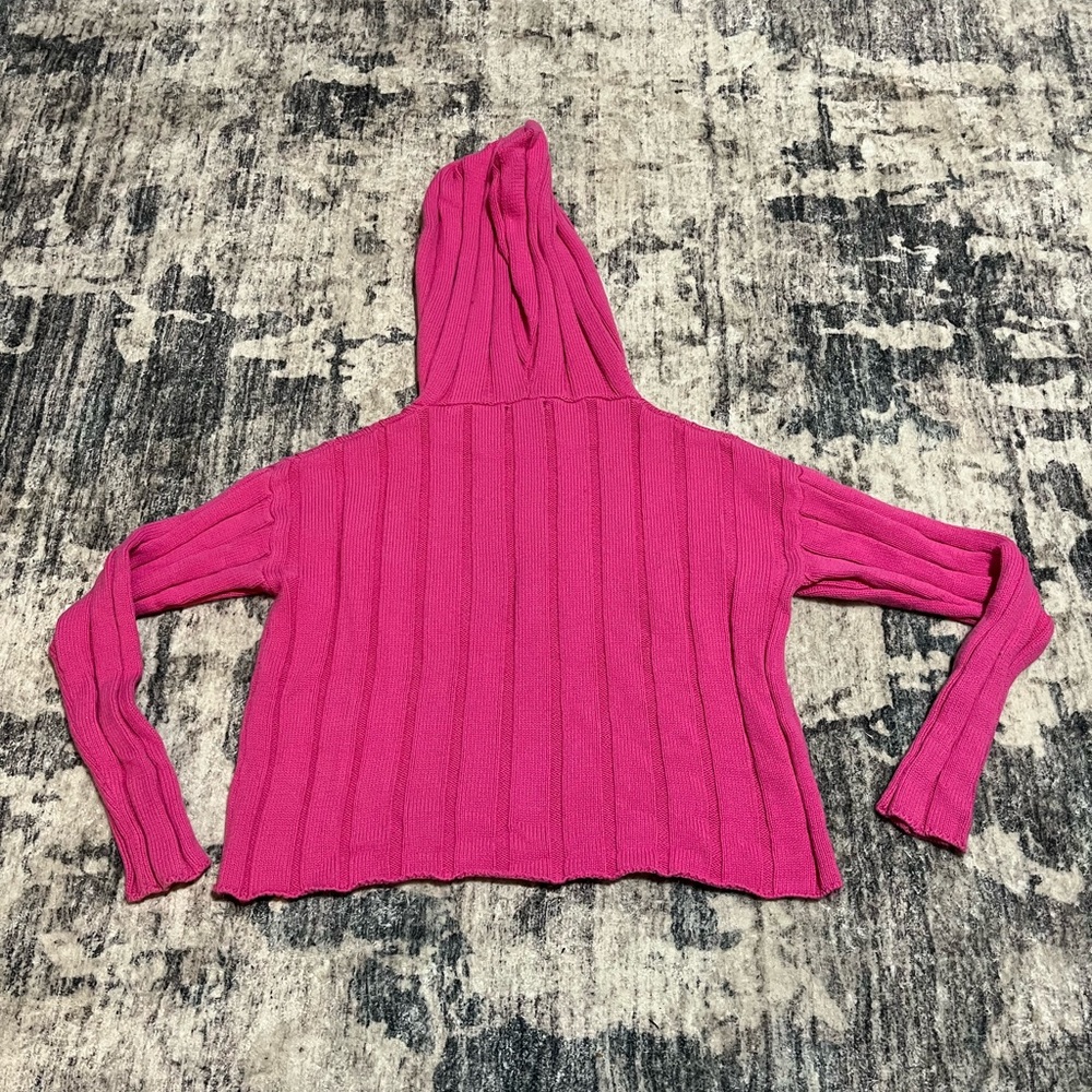 Pink Ribbed Knit Hoodie - Picture 2 of 2